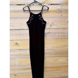 Blondie Nites Jaslene Vintage 90s Velvet Maxi Dress Plum Floral Embroider Size 5